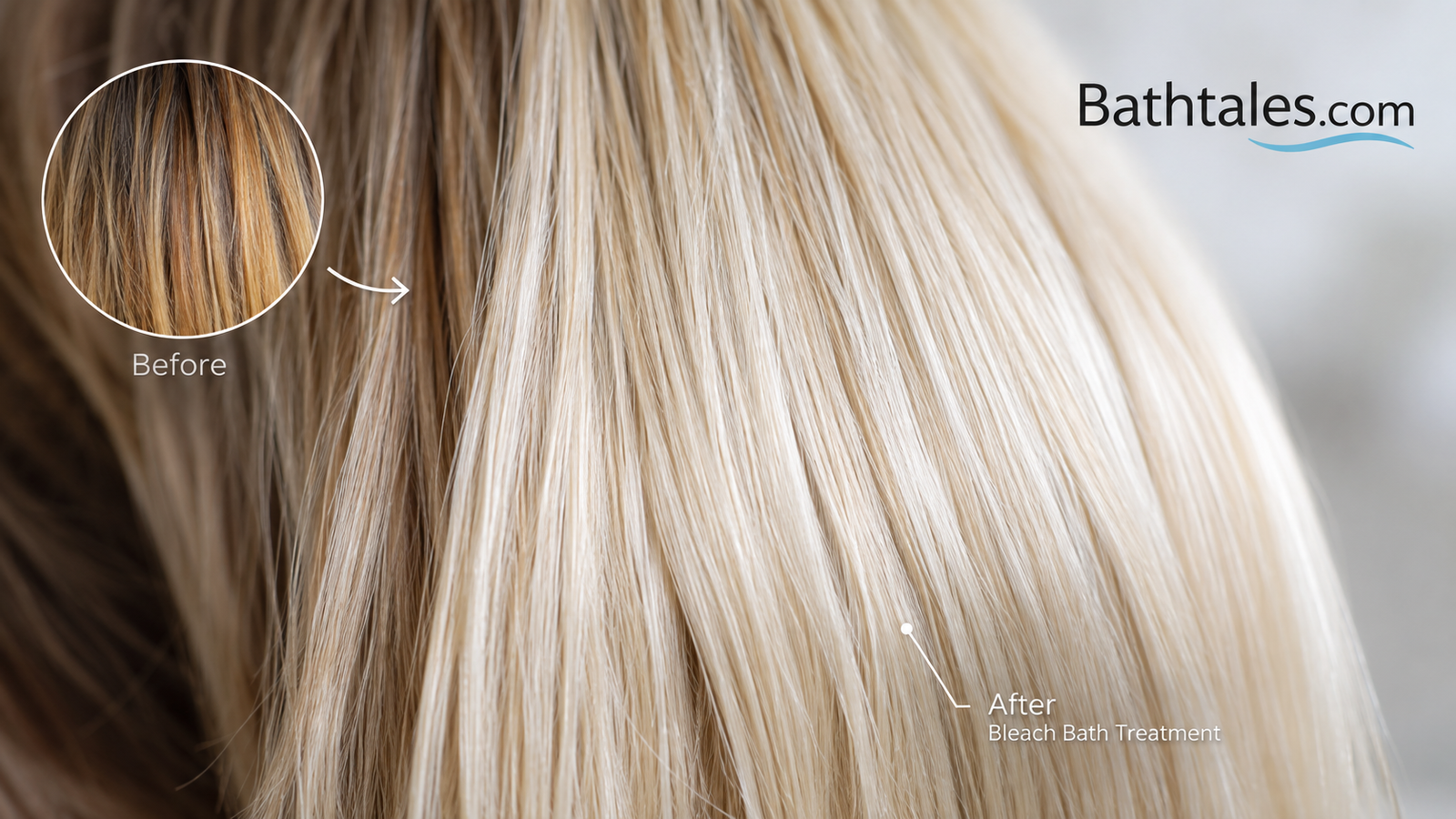 Close-up of hair strands lightened evenly after a bleach bath treatment